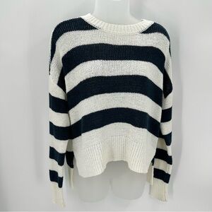 C&C California Sweater S Navy Blue Stripe Nautical Long Sleeve Crop Crew Knit